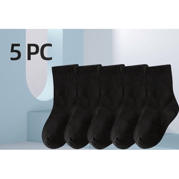 Bnwani Toddler Socks Black Girls Crew Solid Color Sports Sweat Absorbing Socks 3-5t 5 pack