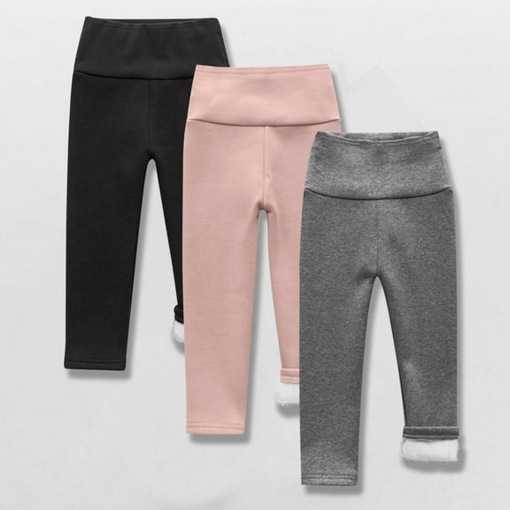 Bnwani Black Leggings for Kids Thick Fleece Warm Cute