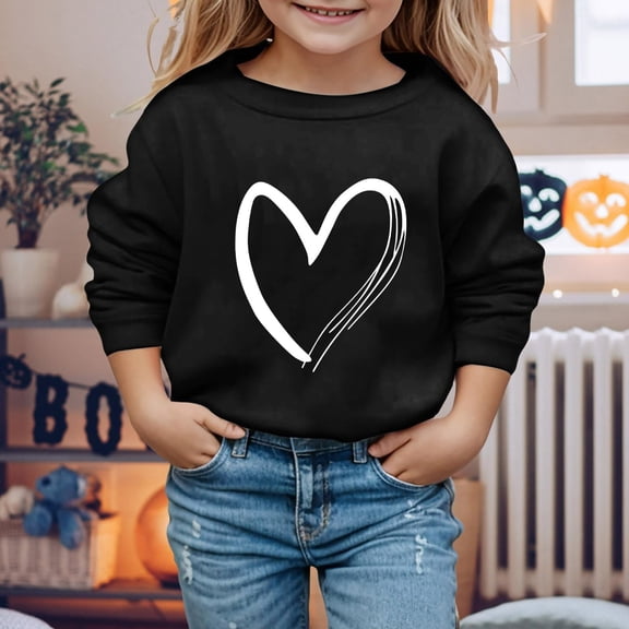 Bnwani Black Kids Hoodie Sweatshirt Crew Neck Long Sleeve Casual Heart Print Size 2-3t