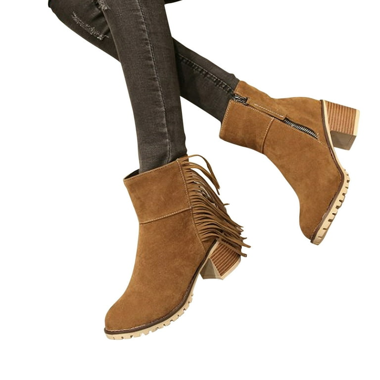 Bnwani Boots for Women Today s Deals Mid Heel Boots Ziper Thick Suede Ankle High Brown Boots 35 43 Women s Size Small