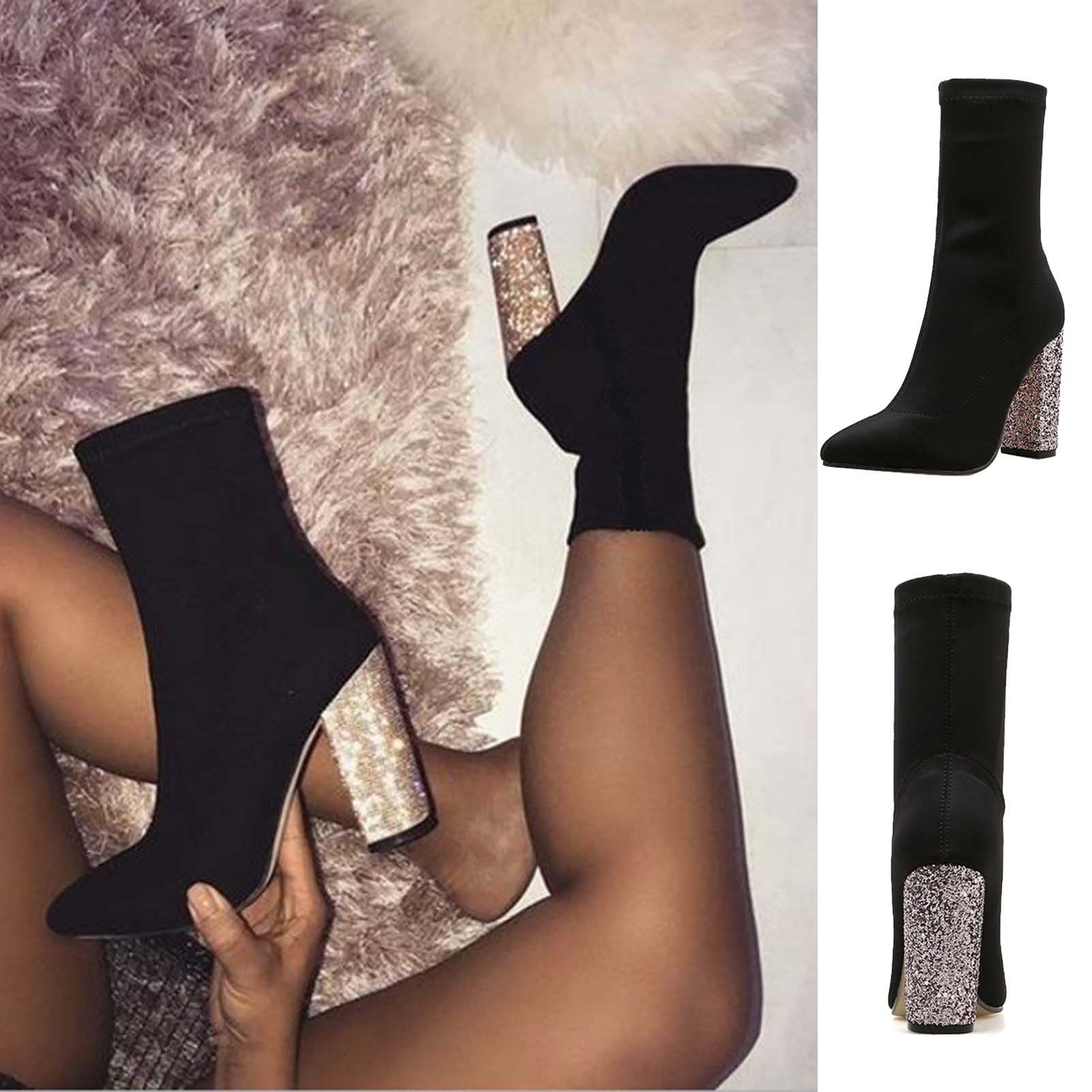 Bnwani Boots For Women Today's Deals Ultra High Heel Boots Thick Ankle-High Black Boots 35-43