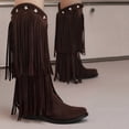thumbnail image 1 of Bnwani Boots Women Fall Winter Fashion Mid-Heel Thick Chunky Mid-Calf Versatile Casual Sweet Western Tassel Boot Brown Size 6, 1 of 4
