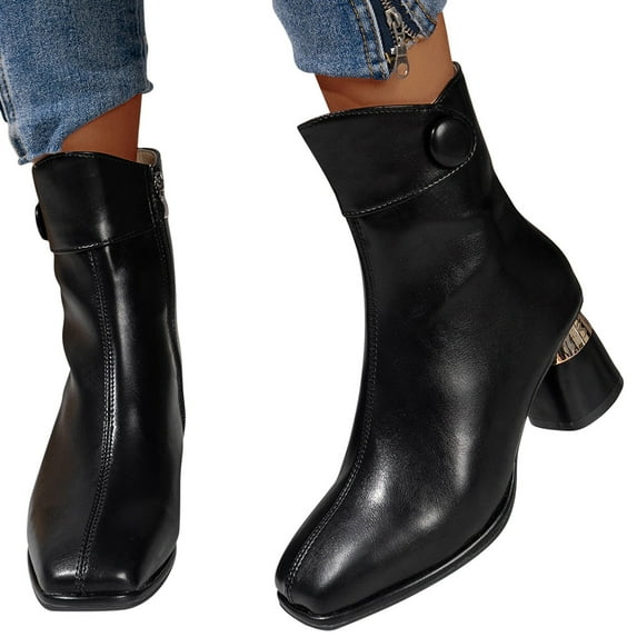Bnwani Boots Women Fashion Zipper High-Heel Chunky High 0 Boot Black Size 4.5