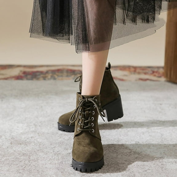 Bnwani Boots Women New Toe High-Heel Chunky High Ankle 0 Boot Green Size 7