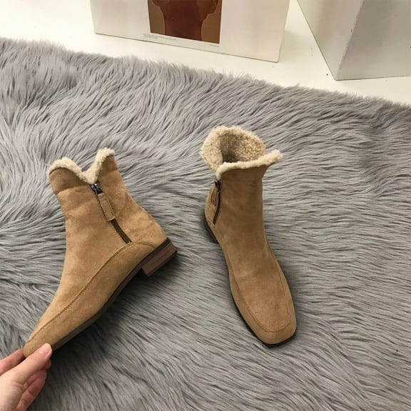 Bnwani Boots Women New Winter Cotton Pile Zipper Flat Thick Fleece Snow Boot Yellow Size 6.5