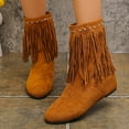 thumbnail image 1 of Bnwani Boots Women New Winter Fashion Flat Thick High Mid-Calf Versatile Casual Solid Tassel Boot Brown Size 8.5, 1 of 9