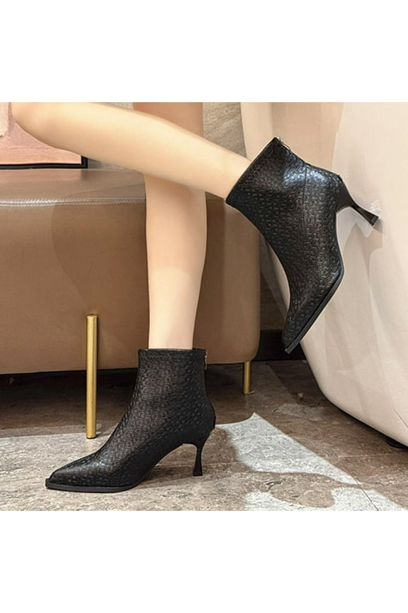 Bnwani Boots Women Winter Fashion Pointed Toe Zipper High-Heel High Ankle Casual Solid Boot Black Size 5.5
