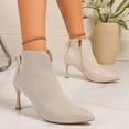 thumbnail image 1 of Bnwani Boots Women Winter Fashion Pointed Toe Zipper High-Heel High Ankle Fleece Casual Solid Boot Beige Size 7.5, 1 of 9