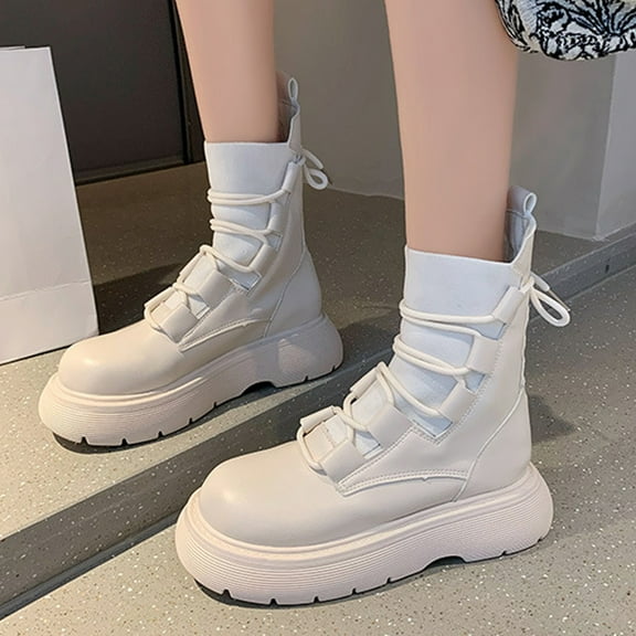 Bnwani Boots Women Zipper Flat Wedge High Leather Western Boot White Size 7.5