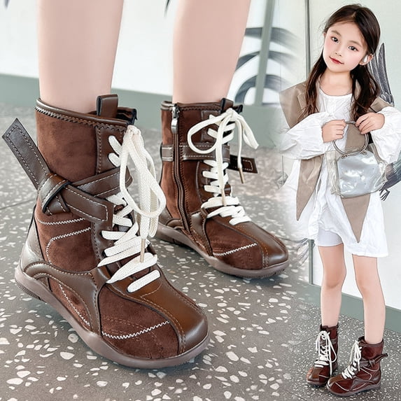 Bnwani Boots for Girls Ankle Side Zipper Soft Soft-Soled Princess Booties 3-11 Years