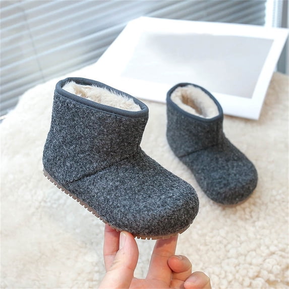 Bnwani Boots for Girls Non-Slip Wool Felt Lined Slip On Elastic Cuff Ankle Boots Gray 31