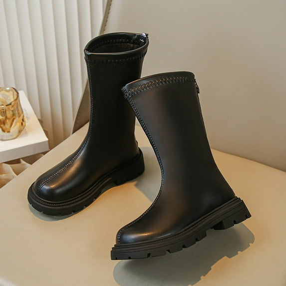 Bnwani Boots for Girls Riding Riding PU Leather Side Zipper Bow Princess Boots 3-11 Years