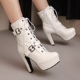 thumbnail image 1 of Bnwani Boots for Women Fall Winter Fashion High-Heel Thick High Ankle Proof Versatile Casual Sweet Boot White Size 9.5, 1 of 5
