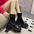 thumbnail image 1 of Bnwani Boots for Women Fashion Zipper Thick Wedge Leather Boot Black Size 4.5, 1 of 7