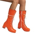 thumbnail image 1 of Bnwani Boots for Women High-Heel Thick Chunky Leather Knight Tassel Boot Orange Size 6.5, 1 of 9
