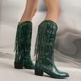 thumbnail image 1 of Bnwani Boots for Women Knee High Winter Fashion Pointed Toe High-Heel Thick Chunky High Knee-High Casual Solid Tassel Boot Green Size 5.5, 1 of 9