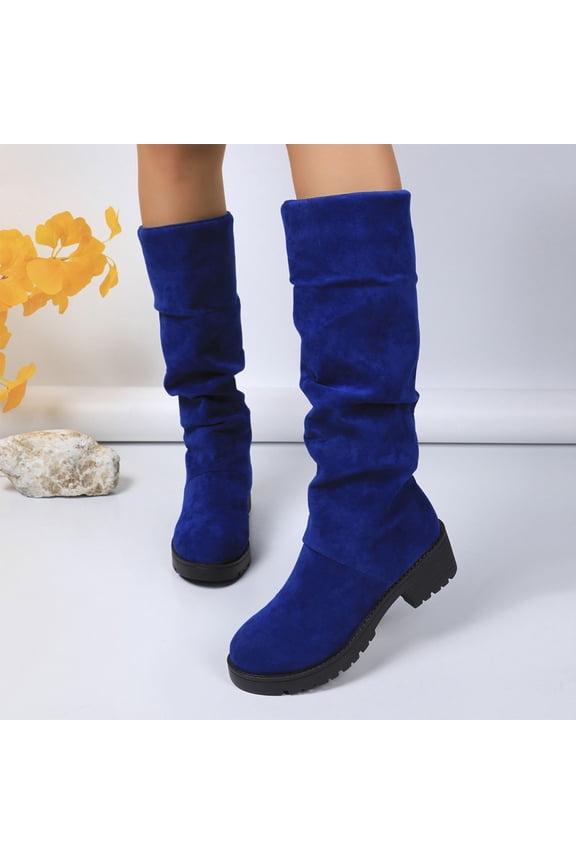 Bnwani Boots for Women New Fall Winter Fashion Pointed Mid-Heel Chunky High Mid-Calf Ankle Versatile Casual Knight Boot Blue Size 9