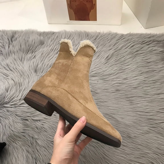 Bnwani Boots for Women New Winter Cotton Pile Zipper Flat Thick Fleece Snow Boot Yellow Size 4.5