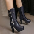 thumbnail image 1 of Bnwani Boots for Women New Winter Fashion High-Heel High Mid-Calf Casual Solid Boot Blue Size 7.5, 1 of 7
