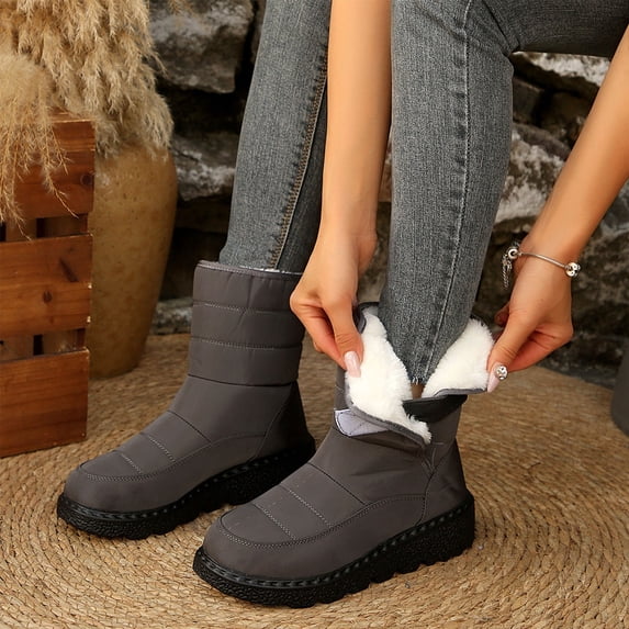 Bnwani Boots for Women New Winter Fashion Thick Mid-Calf Velvet Fleece Casual Solid Snow Boot Gray Size 8.5