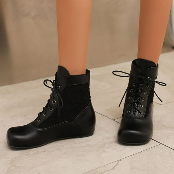 Bnwani Boots for Women New Winter Fashion Toe Flat Ankle Versatile Casual Boot Black Size 9