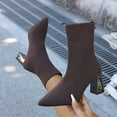 thumbnail image 1 of Bnwani Boots for Women New Winter Fashion Toe Square High-Heel Thick Chunky High Casual Solid Boot Brown Size 8.5, 1 of 9