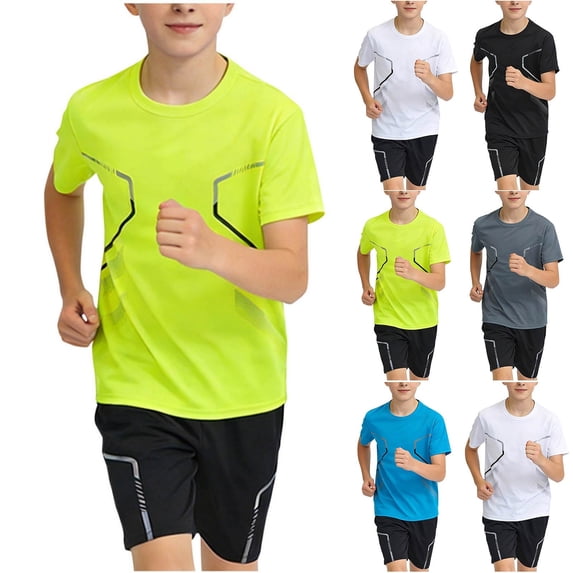 Bnwani Boys Active Shorts Set Short Sleeve Casual 2 Piece Performance Shirt and Shorts Green Size 12-16