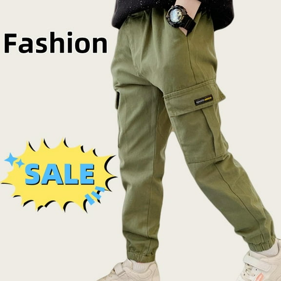 Bnwani Boys' Cargo Parachute Pant Work Casual Outwear Outerwear Long Cargo Fashion Pants Green 8 Years