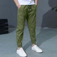 thumbnail image 1 of Bnwani Boys Pants Joggers Pants Linen Drawstring Casual Loose Sweatpants with Pockets Size 4-11 Army Green, 1 of 3