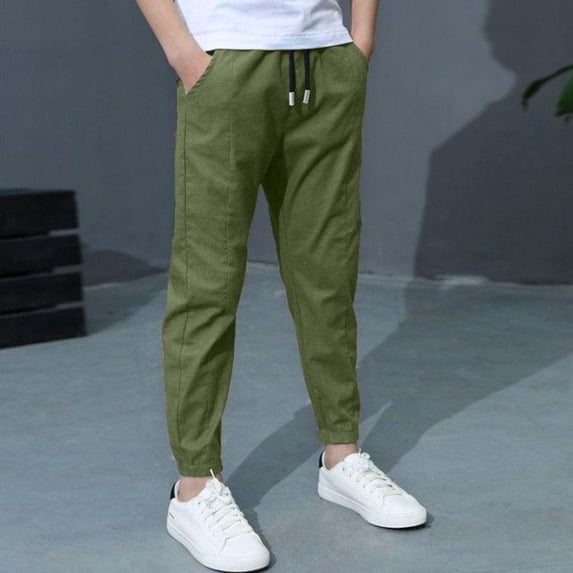 Bnwani Boys Pants Joggers Pants Linen Drawstring Casual Loose Sweatpants with Pockets Size 4-11 Army Green