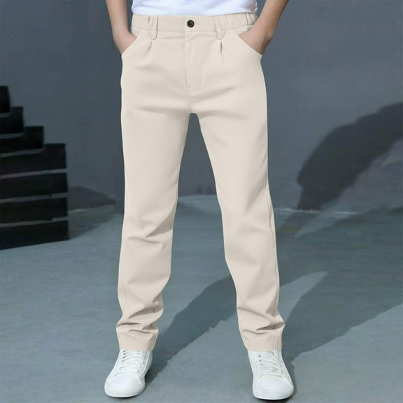 Bnwani Boys Pants Straight-Leg Button Casual Solid with Pockets Pant Beige