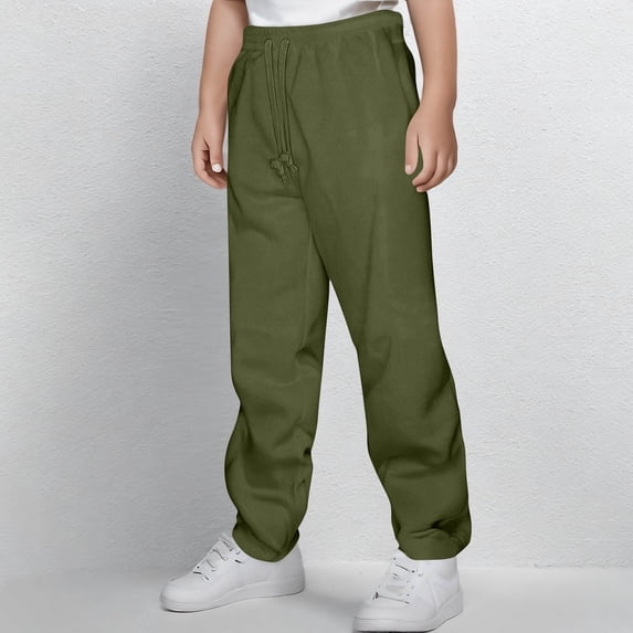 Bnwani Boys Sweatpants Jogger Pants Elastic Waist Drawstring Straight Leg Pants with Pockets Army Green