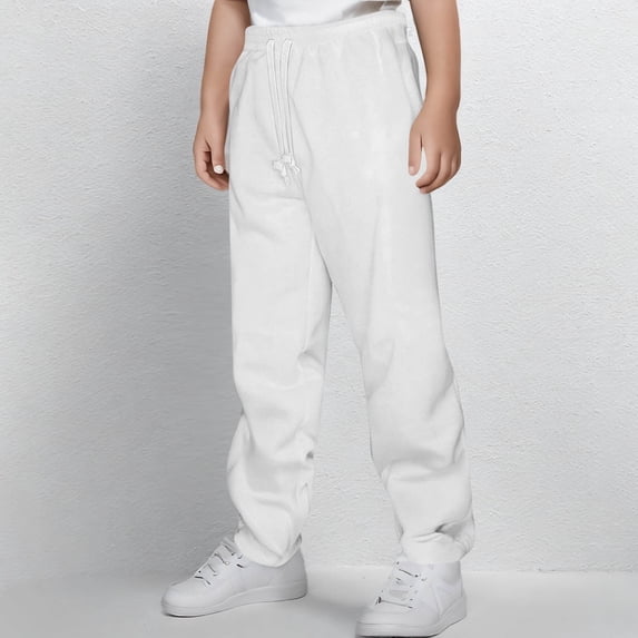 Bnwani Boys Sweatpants Jogger Pants Elastic Waist Drawstring Straight Leg Pants with Pockets White