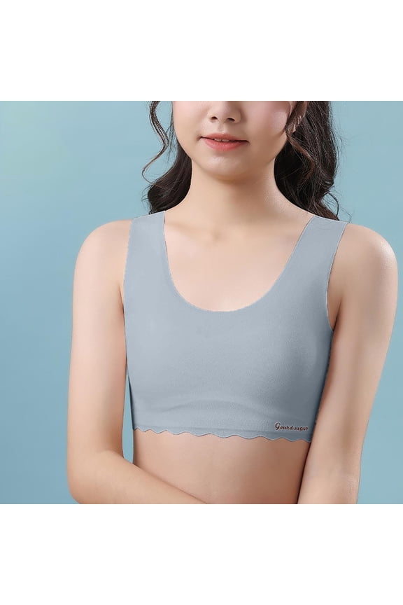 Bras Girls Comfortable Breathable Thin Puberty Camisole Solid Bra Gray