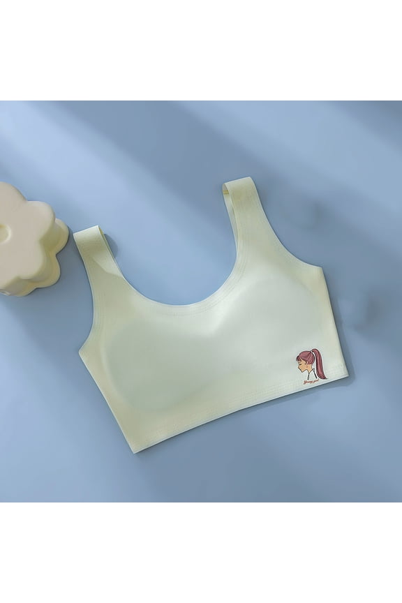 Bras Girls Comfortable Breathable Thin Puberty Camisole Solid Bra Yellow