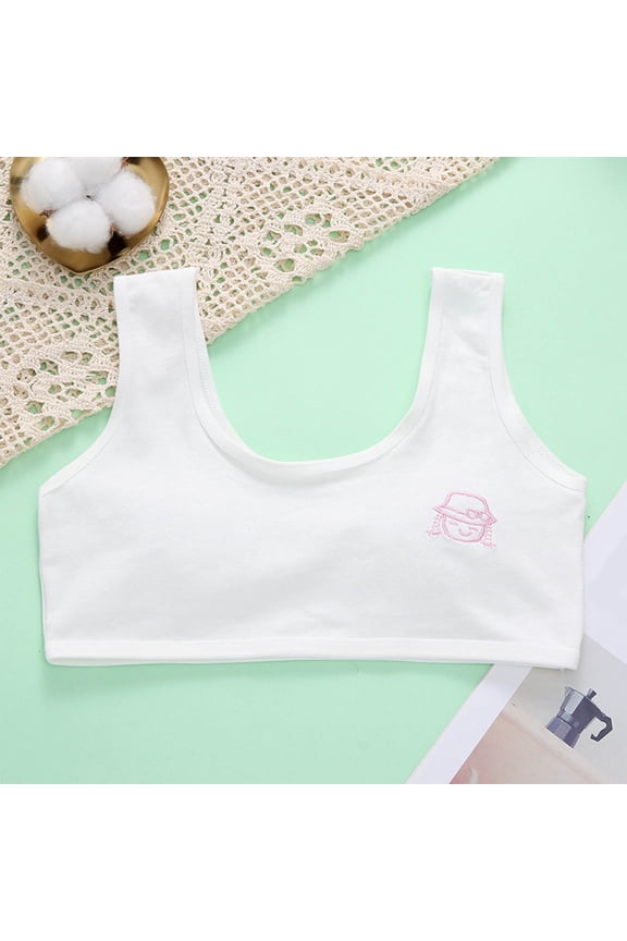 Bras Girls Comfortable Breathable Thin Puberty Camisole Solid Cute Print Bra White