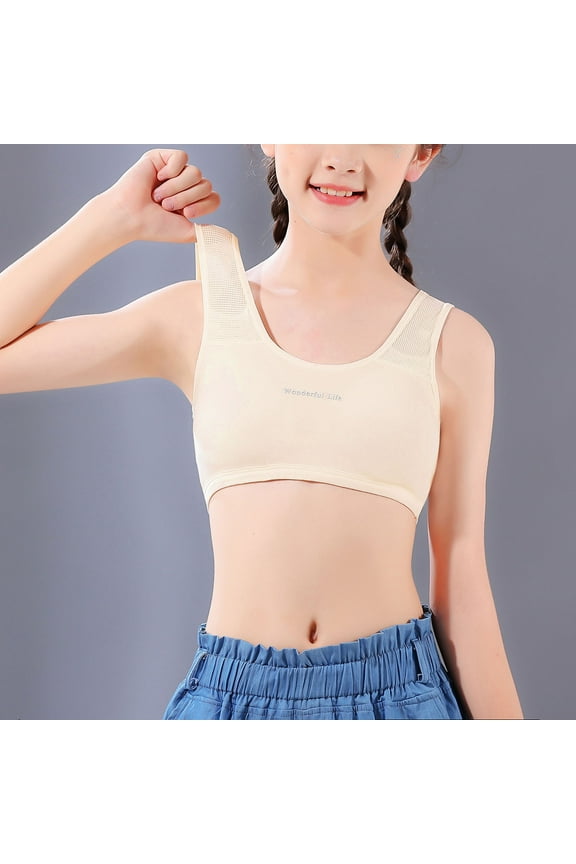 Bras for Girls Comfortable Breathable Thin Puberty Camisole Solid Bra Beige