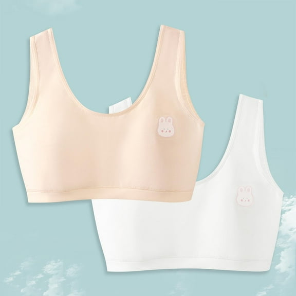 Bnwani Bras for Girls Seamless Comfortable Adolescence Camisole Solid Rabbit Print Bra Blue