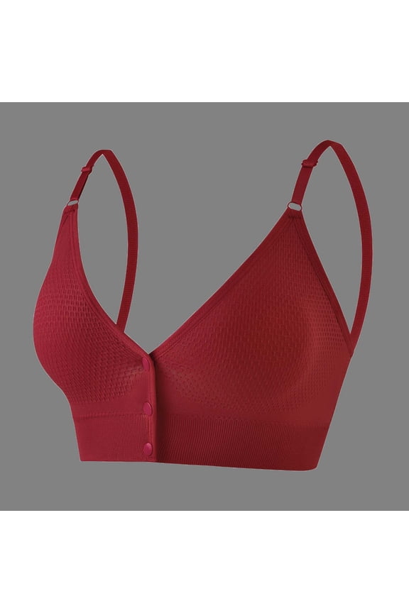 Bras for Women No Underwire,Womens Bras,Removable Cup,Open Back,Solid,Front Closure,Wine,Free Size