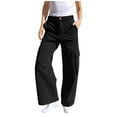 thumbnail image 1 of Bnwani Cargo Pants for Girls Solid Color Leisure Outdoor Sports Elastic Waist Pocket Work Pants for Kids Black, 1 of 8