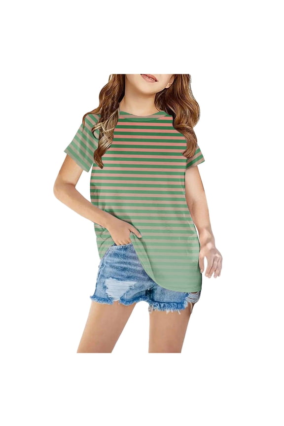 Child Tops Boy Girls Short Sleeve Casual Botton T-Shirt Shirts Crop Printed Tops Size 110