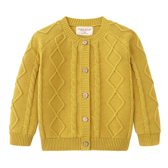 Bnwani Childs Sweater Girls Knitted Cotton Crew Neck Long Sleeve Cardigan Solid Sweater Yellow