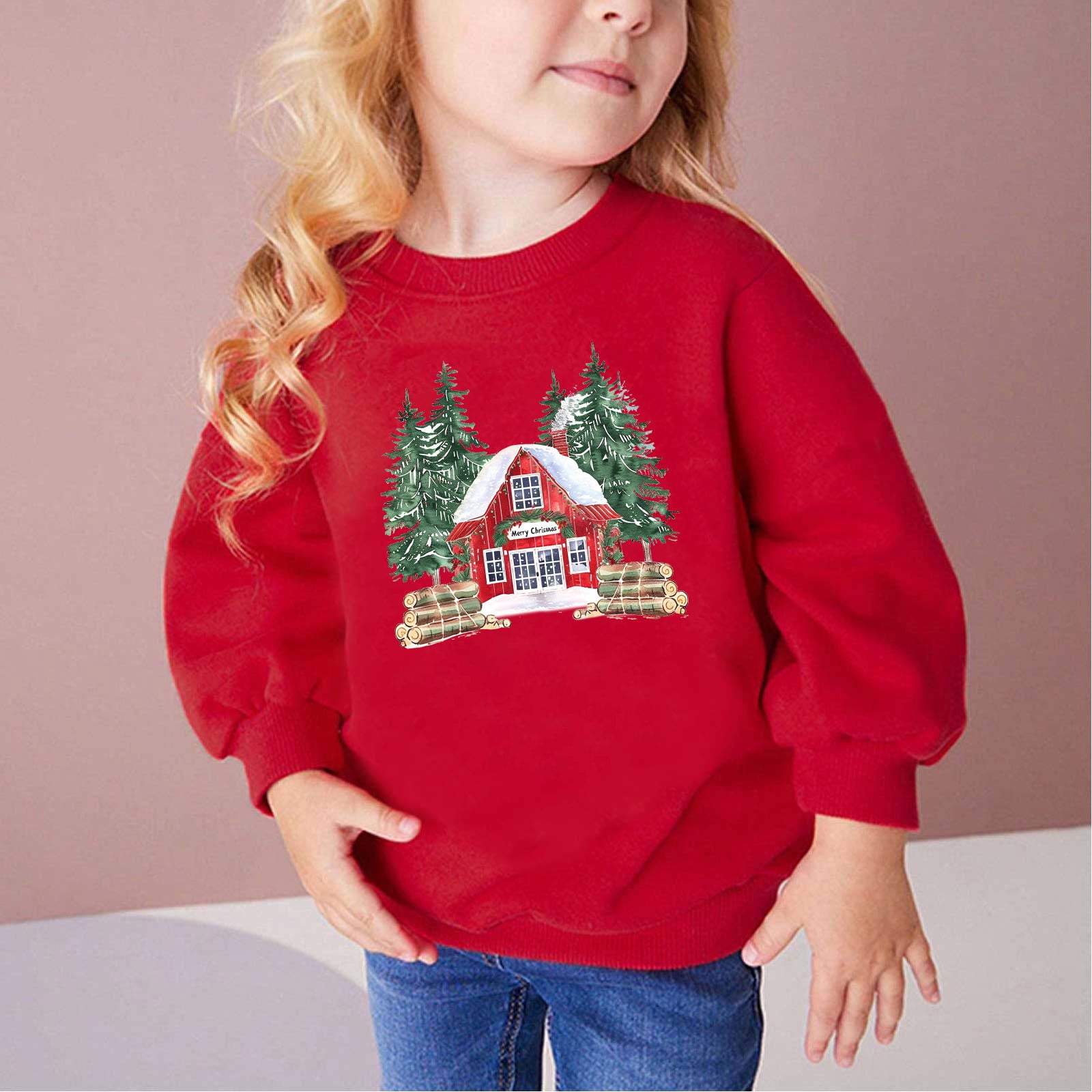 Bnwani Christmas Girls Sweatshirt Winter Long Sleeve Cotton Print Red Bnwani Christmas Girls Sweatshirt Winter Long Sleeve Cotton Print Red