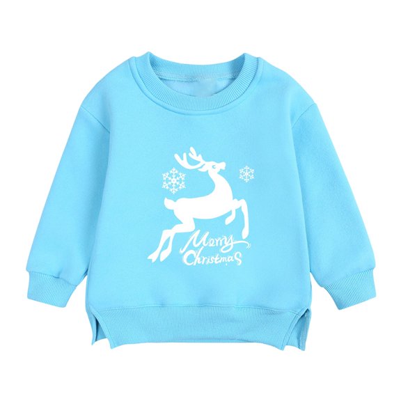 Bnwani Christmas Hoodie Sweatshirt for Children Fashion Crew Neck Long Sleeve Cotton Print Blue Size 3-4t