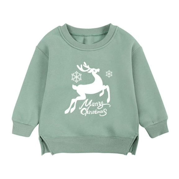Bnwani Christmas Kids Pullover Sweatshirts Fashion Crew Neck Long Sleeve Cotton Print Green Size 6-9 Months