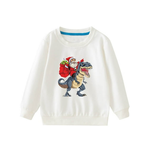 Bnwani Christmas Long Sleeve Toddler Shirt Cotton White Crew Neck Casual Printed Tops 4-5t