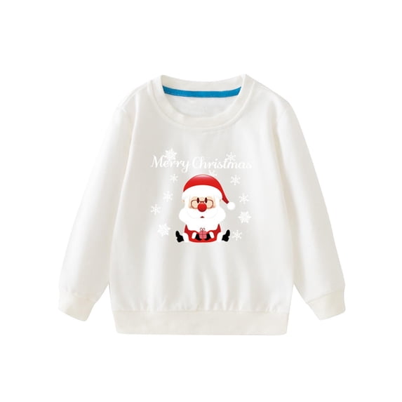 Bnwani Christmas Long Sleeve Toddler Shirt Cotton White Crew Neck Casual Printed Tops 7-8 Years