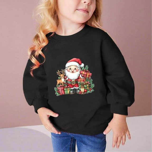 Bnwani Christmas Long Sleeve Toddler Shirts Boys Cotton Black Winter Crew Neck Hoodless Letter Printed Tops 12-24 Momths