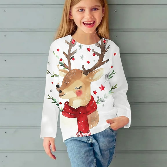 Bnwani Christmas Long Sleeve Toddler Shirts Boys Crew Neck Tops 4-5t