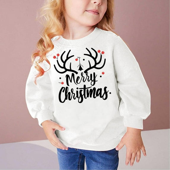 Bnwani Christmas Long Sleeve Toddler Shirts Plain Cotton White Winter Crew Neck Hoodless Letter Printed Tops 3-4t